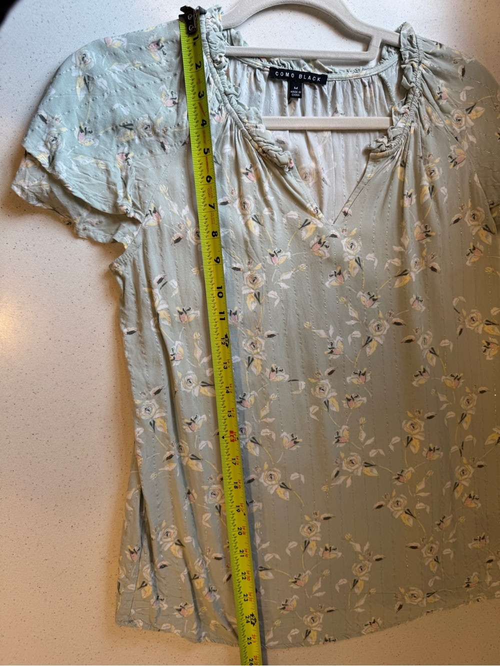 Sage Floral V-Neck Short Sleeve Top